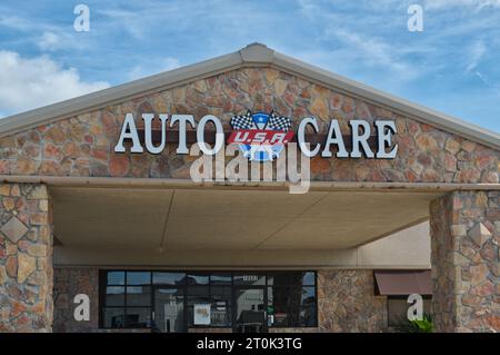 Houston, Texas USA 09-24-2023: Auto Care USA building storefront exterior in Houston, TX. Local automotive repair shop business. Stock Photo