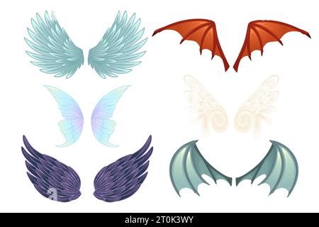 Cartoon dragon wings. Angel devil dragon bat fairy tail mythical ...