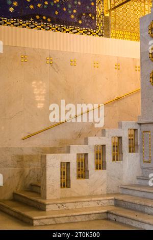 Stairs in the Kirche am Steinhof, also called the Church of St. Leopold, is the Roman Catholic oratory of the Otto-Wagner-Spital. The building, design Stock Photo