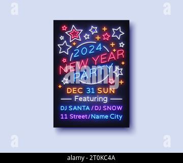 Vintage new year neon 2024, great design for any purposes. Vector illustration Stock Vector