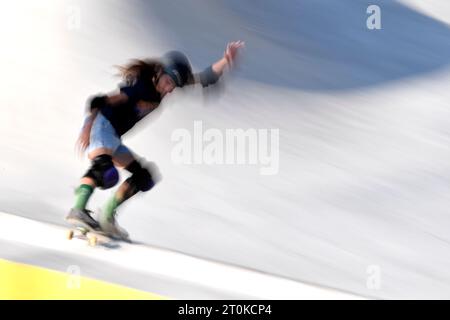 Lido Di Ostia, Rome, Italy. 07th Oct, 2023. Naia Laso of Spain competes in the semifinals of the 2023 Skateboarding Park World Championship women's, a qualifying event for Paris Olympic Games, at The Spot Skatepark in Lido di Ostia, Rome, Italy, October 7th, 2023. Naia Laso placed 9th. Credit: Insidefoto di andrea staccioli/Alamy Live News Stock Photo