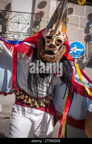 Xinzo de Limia, Spain 02 12 2023: Pantalla the traditional carnival mask. One of the most popular carnivals in Galicia, Entroido de Xinzo de Limia. Stock Photo