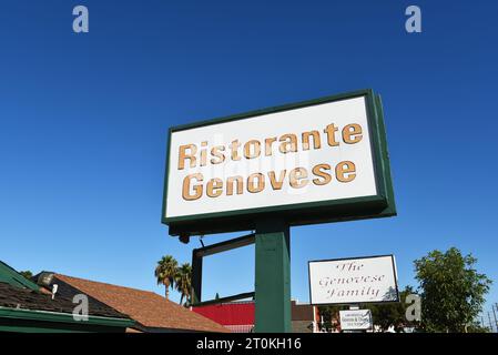 ORANGE, CALIFORNIA - 4 OCT 2023: Sign at the now closed Ristorante Genovese on Tustin Avenue. Stock Photo