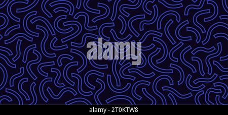 Monochrome doodle pattern. Funny monochrome pattern. Curved blue lines Stock Vector