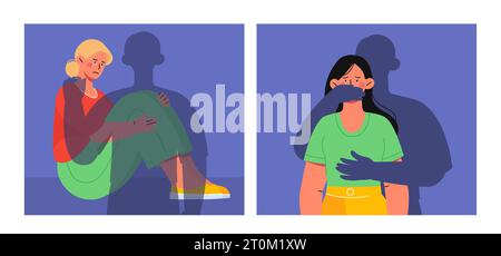 Women with domestic violence vector set Stock Vector