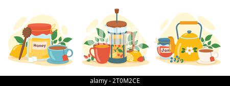 Tea compositions vector set Stock Vector