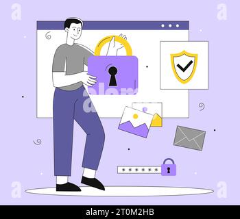 Man with security vector line concept Stock Vector