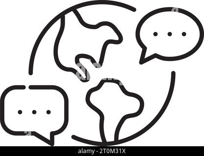 World globe with chat bubbles. International communication. Pixel perfect, editable stroke Stock Vector
