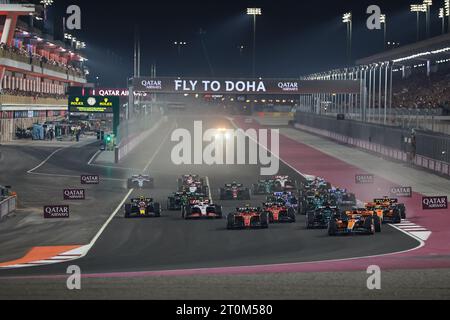 Doha, Qatar. 7th Oct, 2023. Racers compete during the Formula One Qatar Grand Prix Sprint in Doha, Qatar, Oct. 7, 2023. Credit: Qian Jun/Xinhua/Alamy Live News Stock Photo