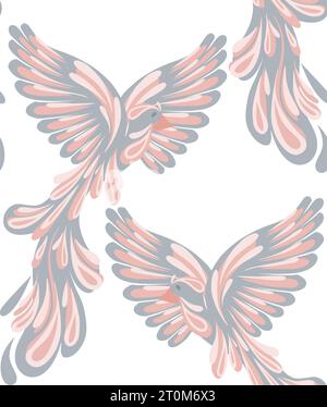 Seamless vector pattern with delicate fantasy birds. Ornithological texture in pastel colors on a white background. Tender background for fabrics Stock Vector