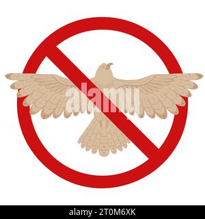 Vector forbidden sign with flying bird isolated from background. Hunting and shooting is prohibited. Do not catch rare birds. Danger of predator attac Stock Vector