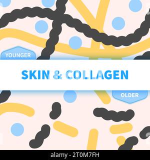 Collagen peptide protein molecule skin cell background Stock Vector