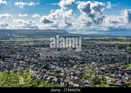 Aerial view of the city of Stirling at the foot of the hill of the William Wallace Monument, Scotland. Stock Photo