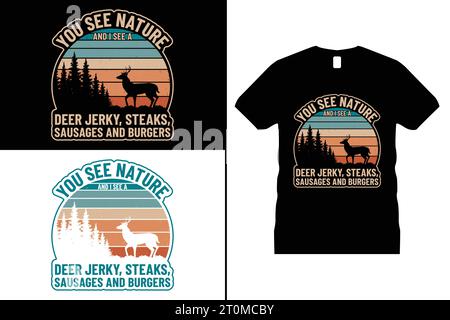Funny Hunting Tshirt Design Deer Animal Gifts Black Shirts for Men Women Stock Vector