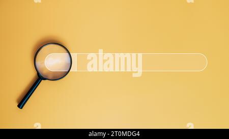 Magnifying glass and search engine icon on a yellow background. Online internet job search concept. Job application concept. Stock Photo