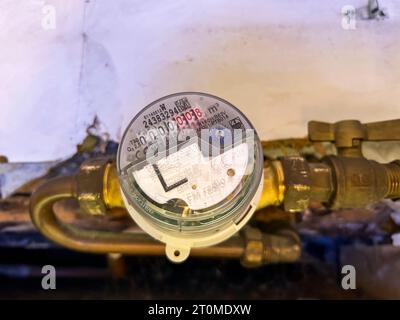 Paris, France, Detail, Electronic Water Meter in Private Apartment Stock Photo