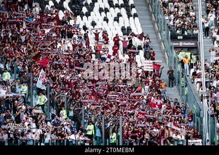 Torino supporters fans cheer during the Serie A football match n.8 JUVENTUS - TORINO on October 07, 2023 at the Allianz Stadium in Turin, Piedmont, Italy. Credit: NurPhoto SRL/Alamy Live News Stock Photo