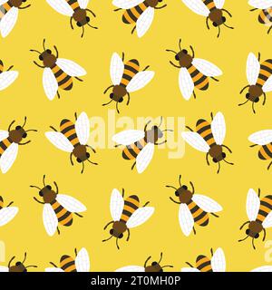 Cartoon bees seamless pattern. Bee flying on white background. Vector ...