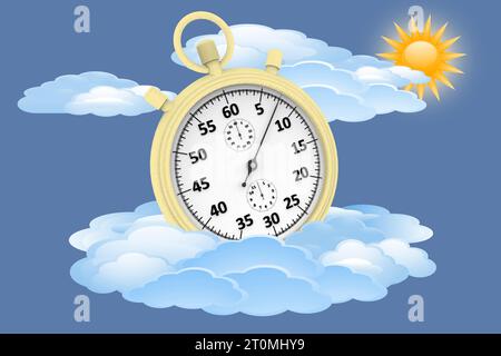 3D illustration. Gold chronograph isolated on background of sky and clouds Stock Photo