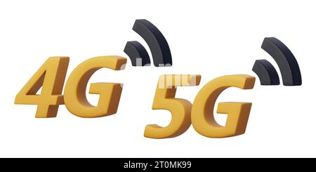 3D render of 4g, 5g icons for mobile app design. Internet network signs. Realistic Cyberspace concept smartphone network symbols. 3d vector illustrati Stock Vector