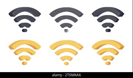 Set of 3D vector Wi Fi sign. Realistic Wireless network, connection and network symbol. 3D render, vector illustration isolated on a white background. Stock Vector