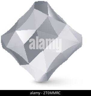 Low Poly Cubical Object, Geometric Wireframe Shape, or Gray Crystal Polyhedron with Shadow Effect on White Background Stock Vector