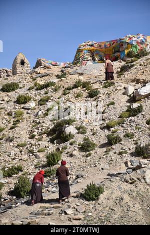 tibetan women and Everest peak, Tibet Stock Photo - Alamy