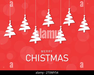 Merry Christmas With Christmas Tree Red Background Stock Vector