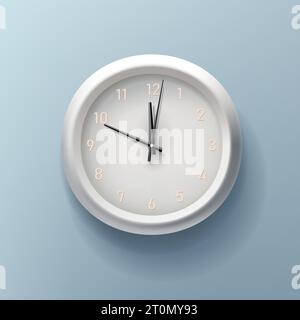 3d analog clock realistic illustration with numbers and arrows pointing, minutes hours and seconds, white icon, light and shadow Stock Vector