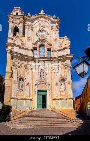 The baroque church of San Giovanni Battista (Saint John the Baptist)  is located above Cervo village and  is a good example of the Ligurian baroque ar Stock Photo