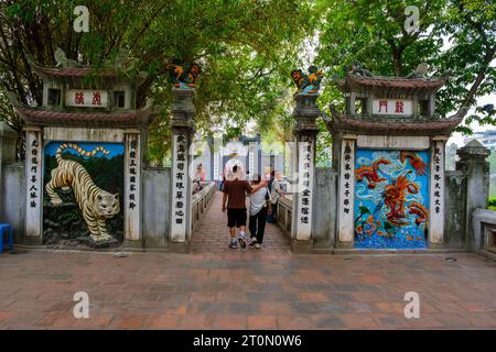 Hanoi, Vietnam. Entrance to Ngoc Son Temple, Jade Mountain Temple. Stock Photo