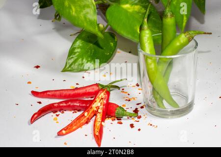 Red Chili Elegance: Fiery Photography on a White Canvas- Spice of Life: Captivating Red Chili Portraits - A Red Chili Photography Showcase Stock Photo