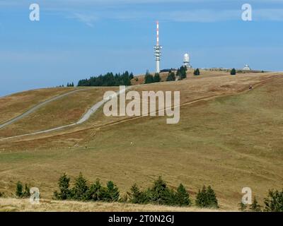 Feldberg Themenbild - Feldberg, Feldbergblick im Schwarzwald, im Naturpark Südschwarzwald, südlicher Schwarzwald, Tourismus Themenbild - Feldberg, Feldbergblick im Schwarzwald, im Naturpark Südschwarzwald, südlicher Schwarzwald, Tourismus Mit 1493 m ist der Feldberg, Landkreis Breisgau-Hochschwarzwald, im Naturpark Schwarzwald, im südlichen Schwarzwald, der höchste Berg, Gipfel in Baden-Württemberg. Friedrich-Luise-Turm auf dem Gipfel des Feldbergs im Schwarzwald, Feldbergturm, Wetterradaranlage und Wetterstation. Symbolbild, Themenbild, Featurebild *** Feldberg theme image Feldberg, Feldbergb Stock Photo