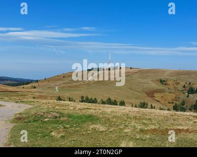 Feldberg Themenbild - Feldberg, Feldbergblick im Schwarzwald, im Naturpark Südschwarzwald, südlicher Schwarzwald, Tourismus Themenbild - Feldberg, Feldbergblick im Schwarzwald, im Naturpark Südschwarzwald, südlicher Schwarzwald, Tourismus Mit 1493 m ist der Feldberg, Landkreis Breisgau-Hochschwarzwald, im Naturpark Schwarzwald, im südlichen Schwarzwald, der höchste Berg, Gipfel in Baden-Württemberg. Friedrich-Luise-Turm auf dem Gipfel des Feldbergs im Schwarzwald, Feldbergturm, Wetterradaranlage und Wetterstation. Symbolbild, Themenbild, Featurebild *** Feldberg theme image Feldberg, Feldbergb Stock Photo