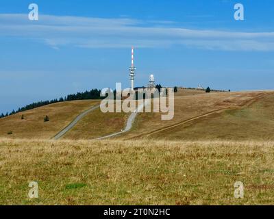 Feldberg Themenbild - Feldberg, Feldbergblick im Schwarzwald, im Naturpark Südschwarzwald, südlicher Schwarzwald, Tourismus Themenbild - Feldberg, Feldbergblick im Schwarzwald, im Naturpark Südschwarzwald, südlicher Schwarzwald, Tourismus Mit 1493 m ist der Feldberg, Landkreis Breisgau-Hochschwarzwald, im Naturpark Schwarzwald, im südlichen Schwarzwald, der höchste Berg, Gipfel in Baden-Württemberg. Friedrich-Luise-Turm auf dem Gipfel des Feldbergs im Schwarzwald, Feldbergturm, Wetterradaranlage und Wetterstation. Symbolbild, Themenbild, Featurebild *** Feldberg theme image Feldberg, Feldbergb Stock Photo