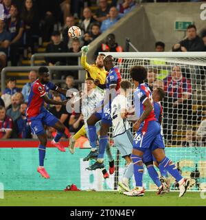 London, UK. 07th Oct, 2023. Nottingham Forest Goalkeeper Matt Turner punches clear during the Premier League match between Crystal Palace and Nottingham Forest at Selhurst Park, London, England on 7 October 2023. Photo by Ken Sparks. Editorial use only, license required for commercial use. No use in betting, games or a single club/league/player publications. Credit: UK Sports Pics Ltd/Alamy Live News Stock Photo