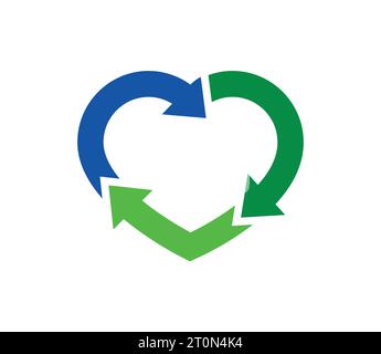 love heart shaped green blue recycle symbol logo vector icon isolatiod on white background Stock Vector