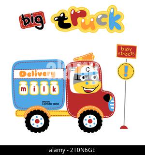 Funny cow on milk delivery truck, vector cartoon illustration Stock Vector