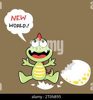 Funny baby dinosaur, vector cartoon illustration Stock Vector