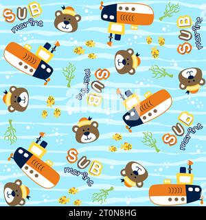 Vector cartoon seamless pattern of cute bear with nautical elements Stock Vector