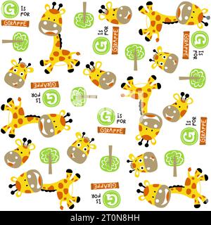 Vector cartoon seamless pattern with cute giraffe Stock Vector