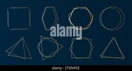 Set of Golden Geometric Frames - Geometrical Art Deco Style Clip-Art for Invitation Cards, Flyers - Thin Line-Art Collection for Decoration Stock Vector