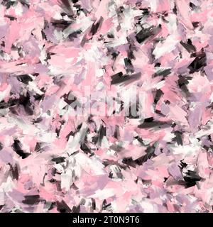 Chaotic brush strokes pattern. Oil paintings texture. Pink, purple, white and black colors. Seamless background. Stock Photo