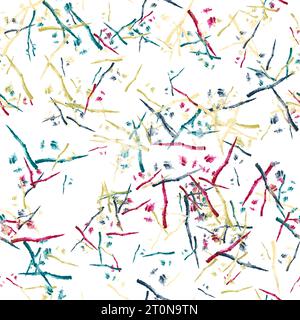 Abstract thin watercolor brush strokes. Japanese texture. Yellow, green and red colors on the white background. Seamless pattern Stock Photo