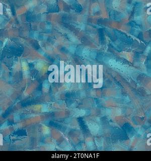 Bright long blue, brown and green colored liquid brush strokes with reflection. Multicellular organism imitation. Candy imitation. Seamless pattern Stock Photo