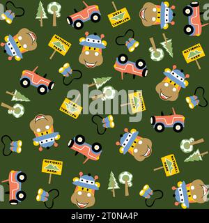 vector cartoon seamless pattern of cute giraffes smile face with rangers element Stock Vector