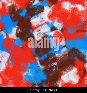 Big red, blue, white and brown brush strokes. Abstract seamless pattern. Stock Photo