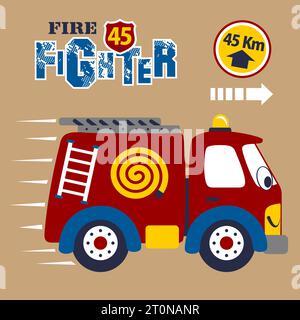 funny firetruck, vector cartoon illustration Stock Vector
