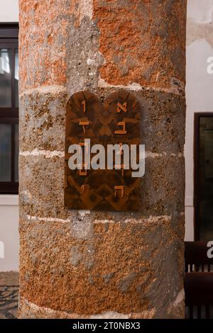 The Tablets of Stone (Ten Commandments) design displayed  in The Kahal Shalom Synagogue (Synagogue of the Holy Congregation of Peace) Stock Photo