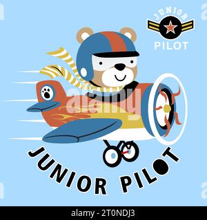 Cute bear on airplane, vector cartoon illustration Stock Vector